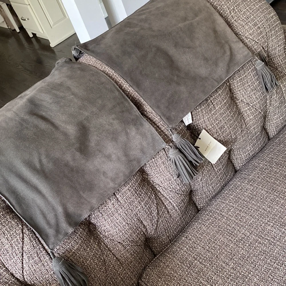 West Elm tasseled leather front pillow cases